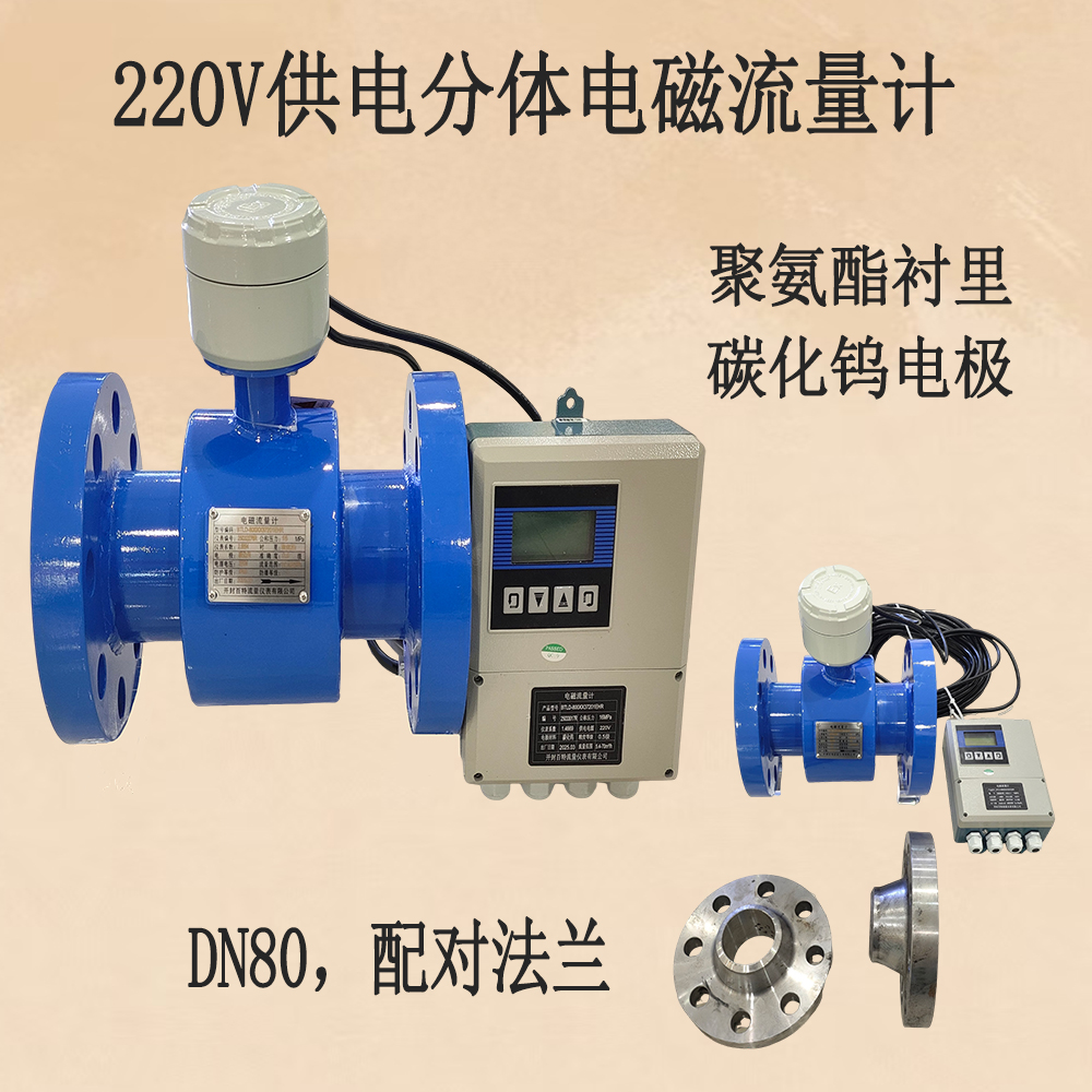 開(kāi)封百特220V供電分體流量計(jì)，DN80，聚氨酯襯里，碳化鎢電極(含配對(duì)法蘭)   .jpg